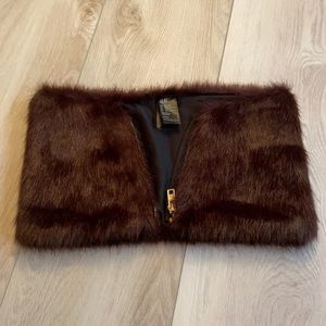 H&M Brown Faux Fur Zip Scarf